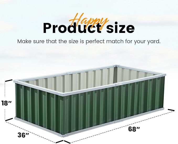 KING BIRD Raised Garden Bed 68 x 36 x 18 Heightened Galvanized Steel Metal Planter Box Outdoor for Deep-Rooted Vegetables Flowers Large Raised Bed Kit (Green)