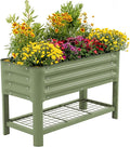 Elevated Raised Garden Bed for Kids 16(W) x 36 (L) x 22(H) Outdoor Planters Box with Legs &amp Storage Rack Solid &amp Safe Raised Beds for Gardening Herbs Vegetables Flowers Olive Green