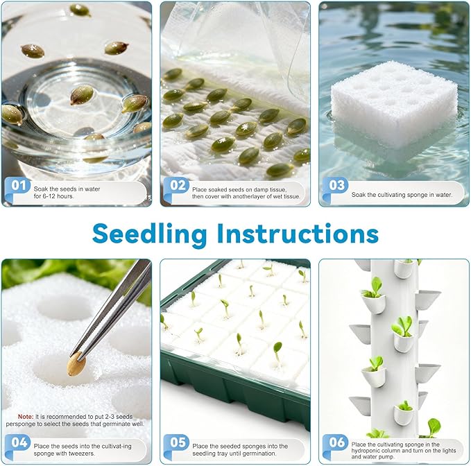 JESLED Hydroponic Growing System 15 Tiers Hydroponic Tower with 5000K Full-Spectrum Grow Lights Dual Timers for Auto Watering &amp Lighting Indoor Vertical Garden with 20L Water Tank High 66.2