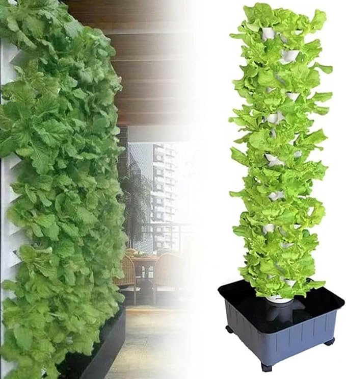 45 Pots Aquapony Cultivation Vertical Air Cultivation Tower Equipment for Indoor Herbs with Moisturizer ~/ Pump ~/