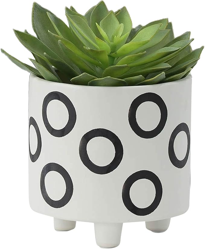 Generic S2 Footed Planter W Circles 68 Ivory Beige