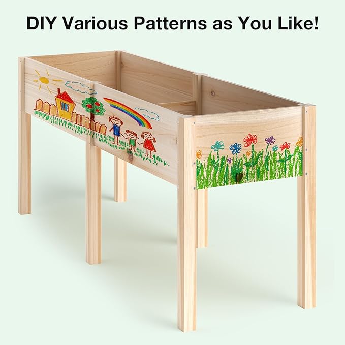MIXC 72”L X 23”W Raised Garden Bed Outdoors with Legs Elevated Reinforced Wooden Large Planter Box for Backyard Patio Balcony w/Divider Panel 6 Legs 300lb Capacity