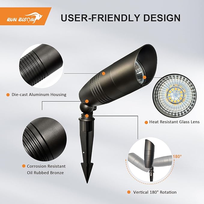 LED Landscape Spot Lights Outdoor 12-24V 7W 580LM CRI 90+ IP65 Waterproof Low Voltage Landscape Lighting 2700K-5000K Selectable Landscape Spot Lights for Garden and Yard 4 Pack