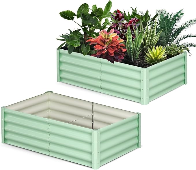 2 Packs Raised Garden Bed Galvanized Raised Garden Bed Outdoor Planter Raised Beds for Plants Vegetables and Flowers Ground Planter with Open Base 8x4x2 FT Green