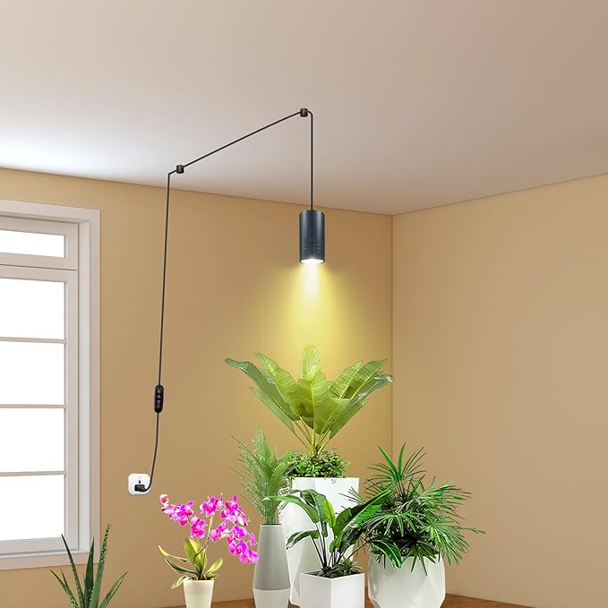 Plant Hanging Grow Light Full Spectrum Warm White Color with Timer Plug-in Pendant Grow LightsLarge Black Luxury LED Grow LightsIndoor Pendant lamp
