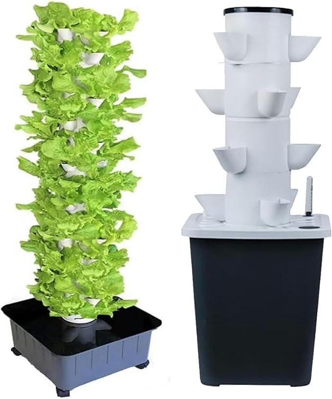 15/20/25/30 Pods Hydroponics Tower Garden Hydroponic Growing System for Fruits and Vegetables Aeroponics Growing Kit with Hydrating Pump Net Pots 20holes -//