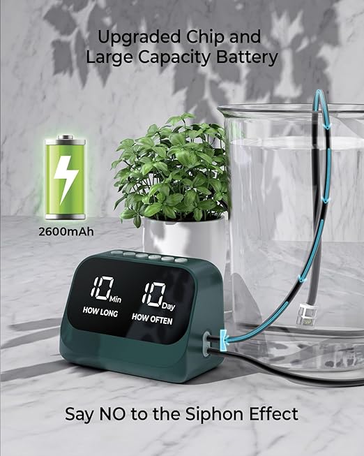 Automatic Watering System for Potted Plants Plant Waterer DIY Drip Irrigation Kit with Smart Timer Waterproof LED Display &amp Large Capacity Battery Precise Distribution of Water (Green)