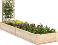 MAT EXPERT Raised Garden Bed with Trellis Natural Fir Wood Planter Box Outdoor for Vegetables &amp Flowers Fruits Cucumber Open-Ended Bottom Raised Flower Bed for Garden Patio Yard