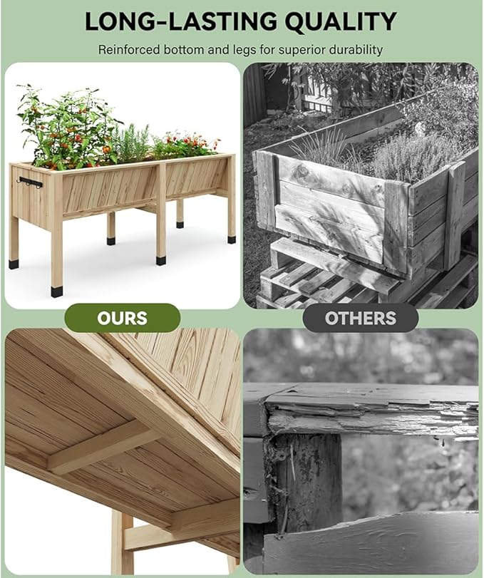 72x26x30in Raised Garden Bed Elevated Wood Planter Box Stand for Backyard Patio Balcony w/Legs 300lb Capacity