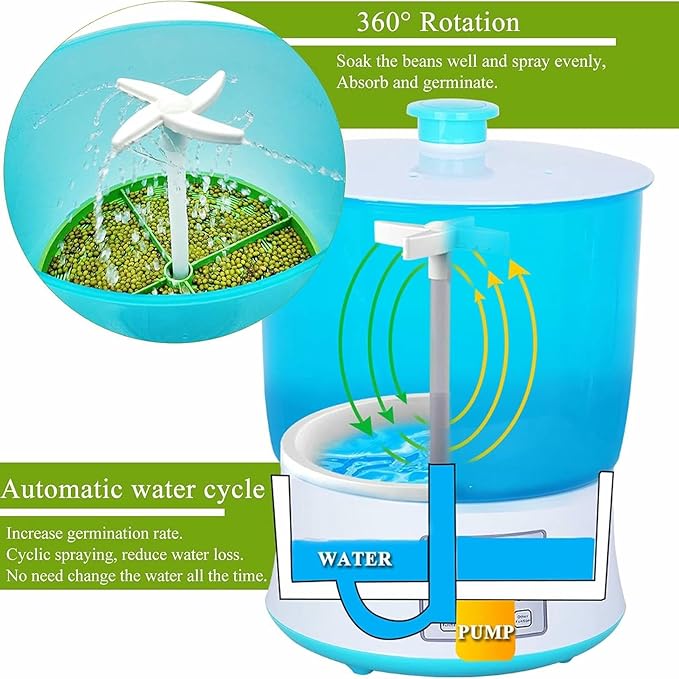Automatic Bean Sprouting Machine 3 Layer Seed Germination Tank LED Time Control 360 Degree Automatic Mist Spray.