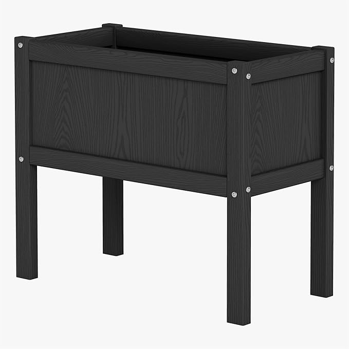 HDPE Raised Garden Bed with Legs All-Weather Outdoor Planter Box Easy to Assemble Drainage System Low Maintenance Non-Fading for Flower/Herb/Seed (Black)