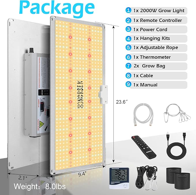 2000W LED Grow Light Full Spectrum 3x4ft Coverage Remote Control Dimmable Grow Lamps with Timer Plant Light for Hydroponic Indoor Plants Veg and Flower (638Pcs LEDs)