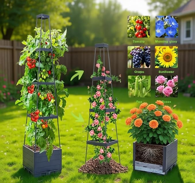 2 Packs Tomato Planter with Trellis 56 Tomato Cages for Indoor &amp Outdoor Climbing Plants Self Watering Raised Garden Bed Planter Box for Garden Patio