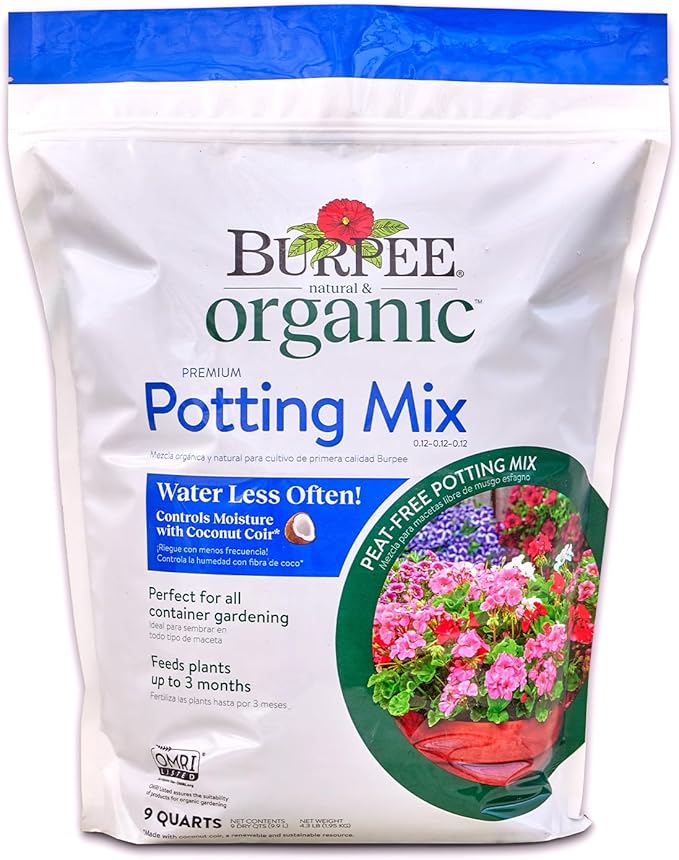 Burpee 9 Quarts | Premium Organic Potting Natural Soil Mix Food Ideal for Container Garden-Vegetable Flower &amp Herb Use for Indoor Outdoor Plant