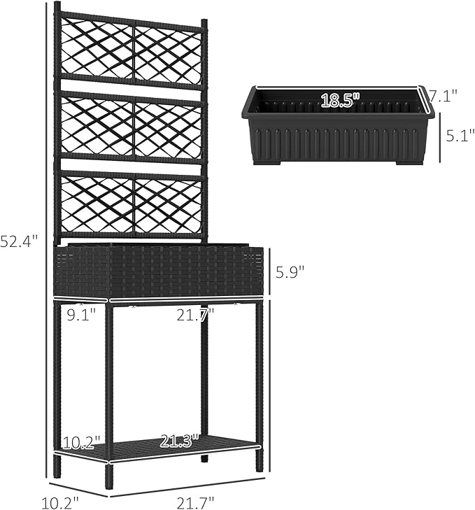 Freestanding Rattan GBoxOutdoor Wicker Planter with for Climbing Plantswith Storage Shelf