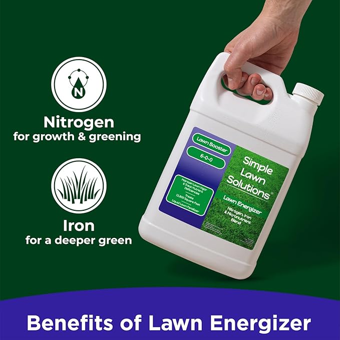 Commercial Grade Lawn Energizer - Grass Fertilizer Booster with Nitrogen Iron Micronutrients - Liquid Turf Spray Concentrated Fertilizer- Any Grass Type - Simple Lawn Solutions (1 Gallon)