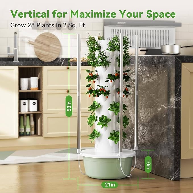 Hydroponics Growing SystemHydroponic Growing Kits &amp SystemsHydroponics Tower with LED Grow Lightwith Hydrating Pump Adapter Net Potsfor Herbs Fruits and Vegetables.7-Layer
