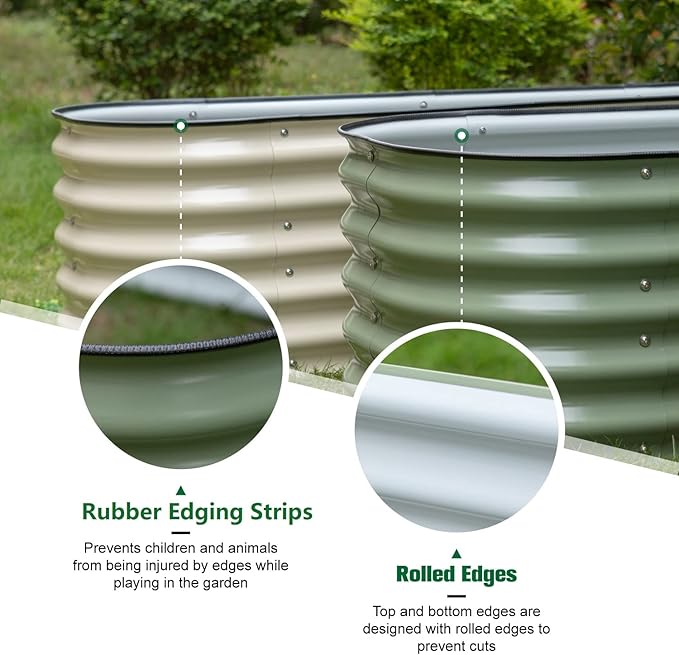 MFSTUDIO Galvanized Raised Garden Bed Kit Outdoor Planter Raised Beds Oval 17 Tall Metal Planter Box for Vegetables Flower Herbs 3.5x2x1.4FT