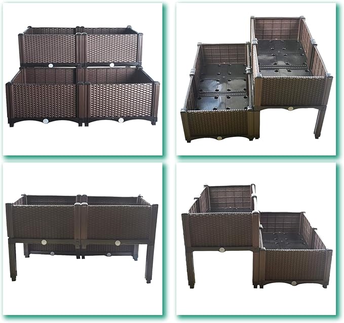Plant Grow Box Elevated Raised Garden Bed Kits Fit for Flower Vegetable Grow Brown 4-piece Set
