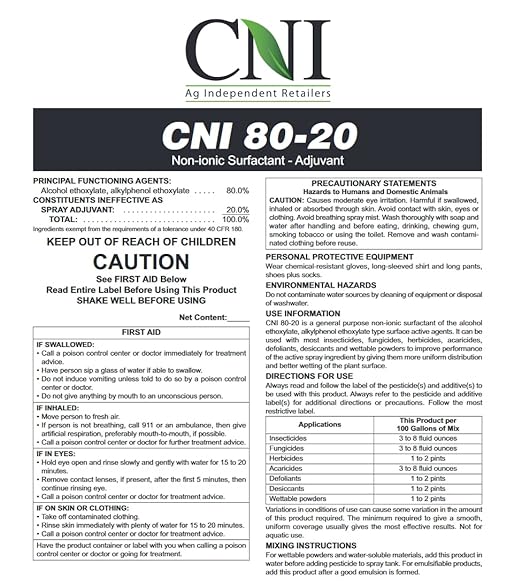 80/20 Non-Ionic Surfactant for Herbicides Pesticides Fertilizers and Fungicides to Increase Product Penetration (1 Gallon/128 oz.)