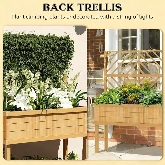 Self Draining Raised Garden BedElevated Wood Planter with for Climbing Plantswith Legs and Drainage Holes
