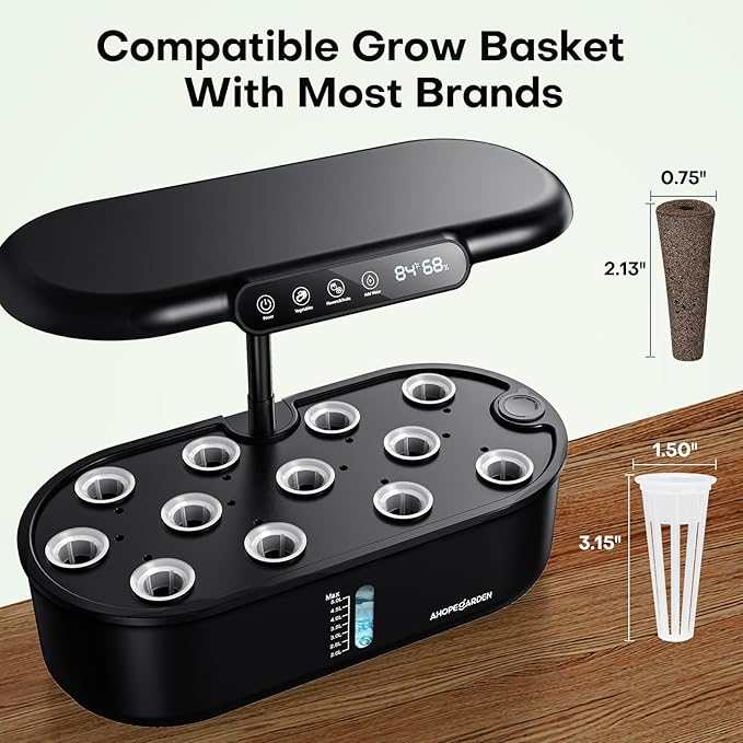 Ahopegarden Hydroponics Growing System kit: 12 Pods Indoor Herb Garden with Smart Environmental Detection - Full Spectrum LED Grow Light for Growing VegetablesHerbs and Lettuce - Home Gardening