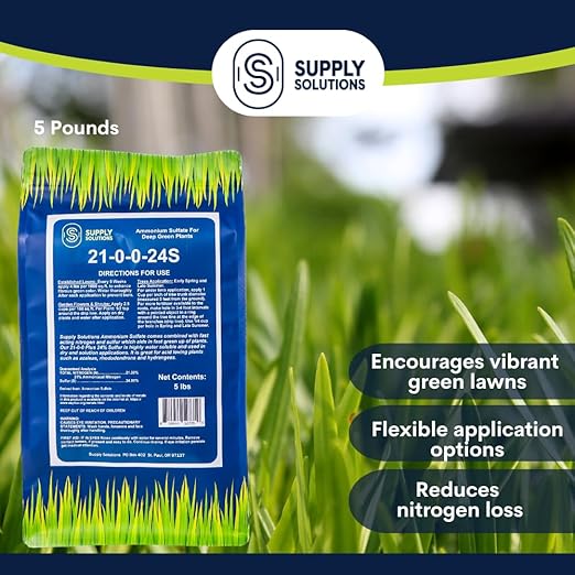 Supply Solutions Ammonium Sulfate Fertilizer 21-0-0 +24% Sulfur for Deep Green Plants - Soil Acidifier for Flowers Trees Lawn Acid Loving - Sulfur for Plants Hydrangea Fertilizer (5 Pounds)