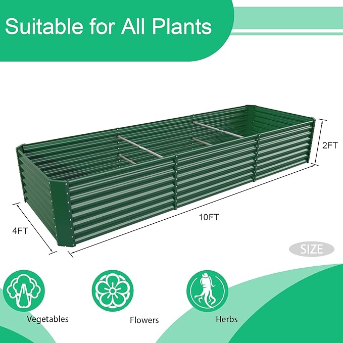 FRIZIONE 10FT(L)×4FT(W)×2FT(H) Raised Garden Bed Outdoor for Flower Garden Planter Box for Vegetable Raised Garden Beds for Herb Succulent Dark Green