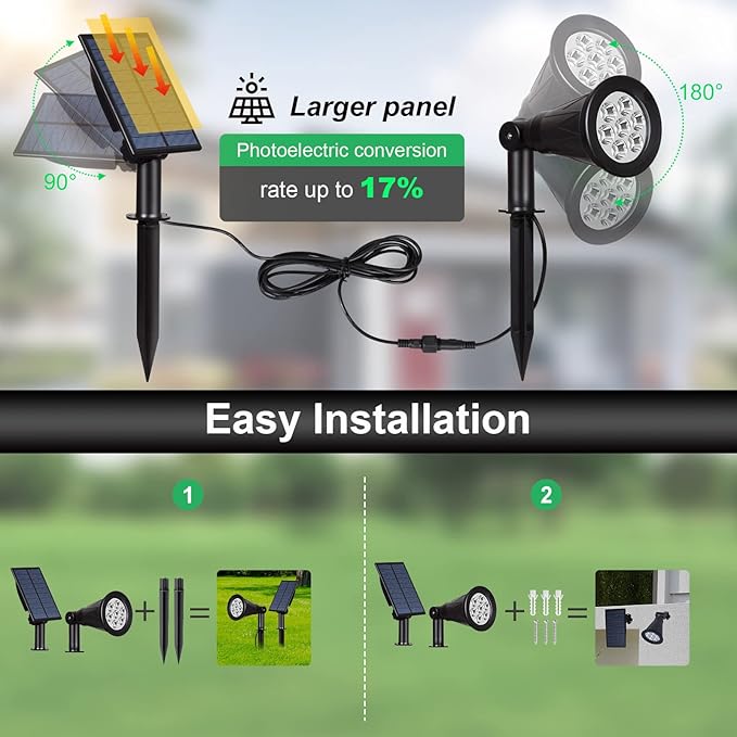 T-SUNUS Color Changing 7 LED Solar Spotlights &amp 4 LED Blue Solar Lights IP65 Waterproof Security Light Landscape Light Auto-on/Off Wall Light Angle Adjustable for TreePatioYardGardenDriveway