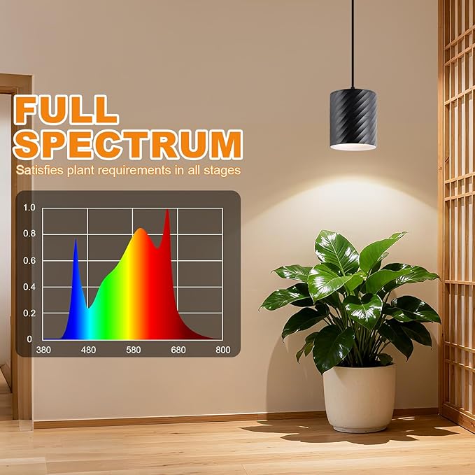 Hanging Indoor Plant Growth lamp 25W Full Spectrum Adjustable Angle Plant lamp Suitable for Indoor Foliage Plant Auxiliary Lighting Meat Quality Flowers 2700k-6500K (Black)