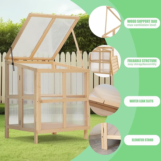 2 Tier Foldable Cold e Greenhouse Portable Wooden Greenhouse GCold e Raised Planter Box with Shelves