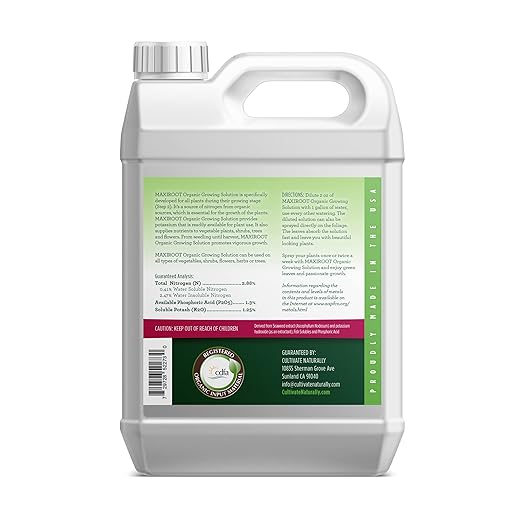 Organic Growing Fertilizer 1 Gal CDFA Organic Registered. Plant Care Fertilizer for Vegetable Gardens Like Tomato Cucumber Squash Beans and All Other Plants