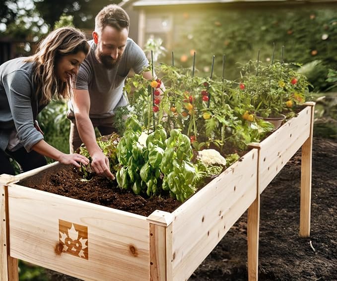 Raised Garden Bed with Legs 72x23x30 - Natural Cedar Wood Elevated Planter Box Veggies Herbs - 300lb Capacity - Natural