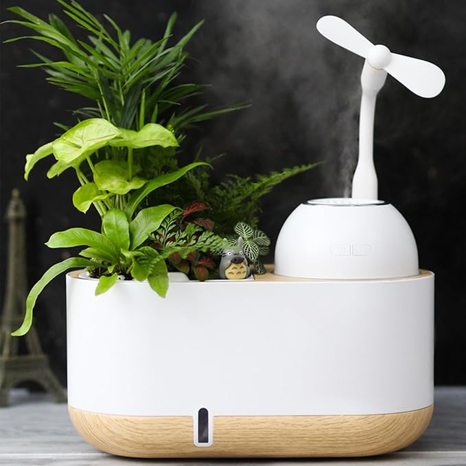 Flowerpot humidifier dual use Hydroponics Growing Systemsmart planting Soft light designautomatic water absorption containerGardening Gifts for WomenPlant-Free(White)