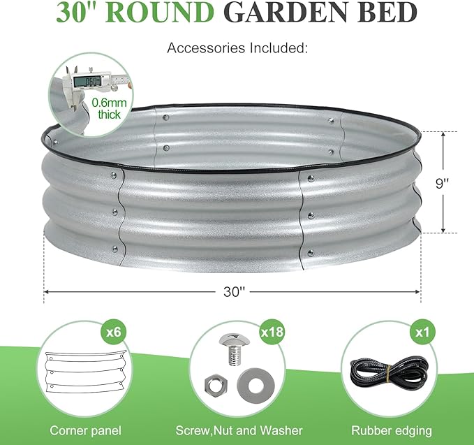 BPS Metal Raised Garden Bed 2.5FT Diameter Galvanized Planter Raised Garden Boxes for Flower Planters Vegetables Herb