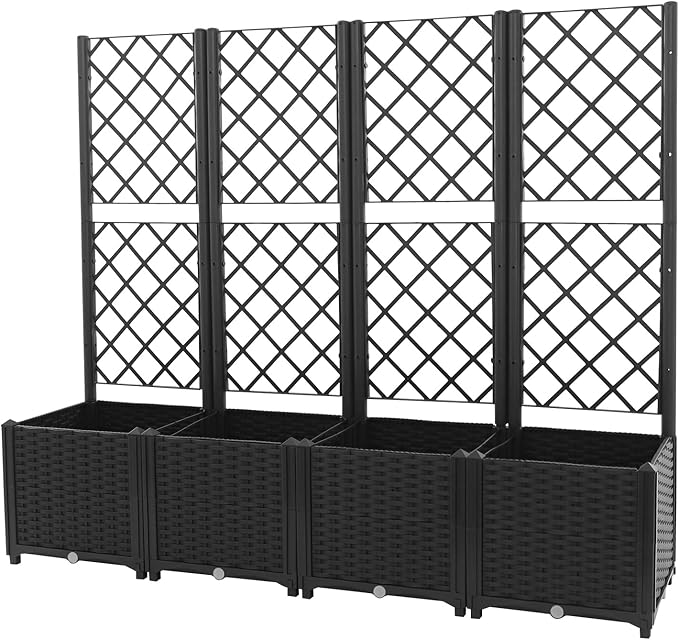 Garden Planter Box with Trellis 4 Pcs Raised Garden Beds 56 Vertical Planter Box with Privacy Screen for Climbing Plants Flowers Vegetables Metal Trellis for Patio Balcony Backyard (Black)