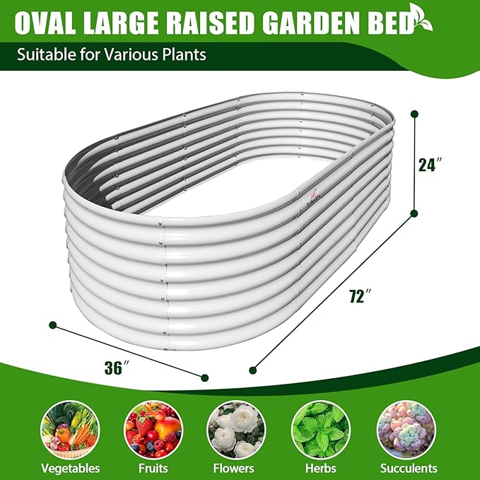 A ANLEOLIFE 6X3X2 ft Galvanized Raised Garden Beds Outdoor-6 Pack Oval Large Metal Deep Root Planter Box for Planting Vegetables Flowers Herb Anti-Rust &amp Easy-Setup Antique White