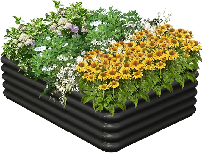 4.3x3.0x1.0ft Raised Garden Bed Kit for Outdoor PP Material Planter Boxes Large Garden Box Flower Bed with Easy Assembly Gardening Containers for Vegetables Flowers Herbs Black