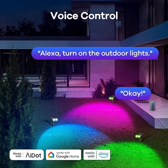 Linkind Smart Solar Spotlight SL5C with Hub Color Changing Landscape Lighting APP/Voice Control Solar Lights Outdoor IP67 Waterproof Spot Lights Outdoor for Yard Garden Pathway(8 Pack)