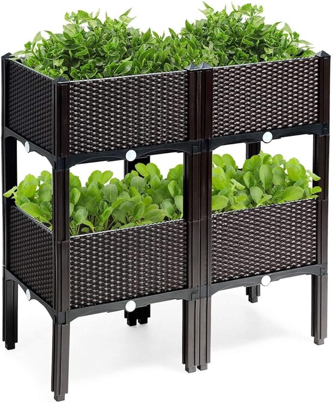 LDAILY LUARANE Raised Garden Bed Kit Outdoor Plastic Planter Box Set of 4 Elevated Garden Beds with Brackets Suitable for Garden Patio Balcony Dining Room