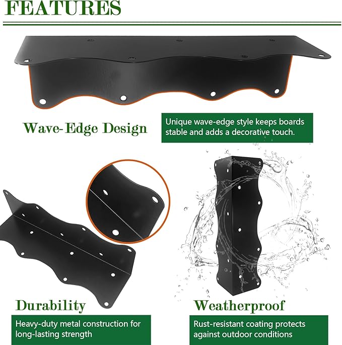 8-Pack Black Raised Garden Bed Corner Brackets 11x3x3 Metal Corner Supports with Screws Sturdy Wave-Edge Design for DIY Wooden Planter Boxes