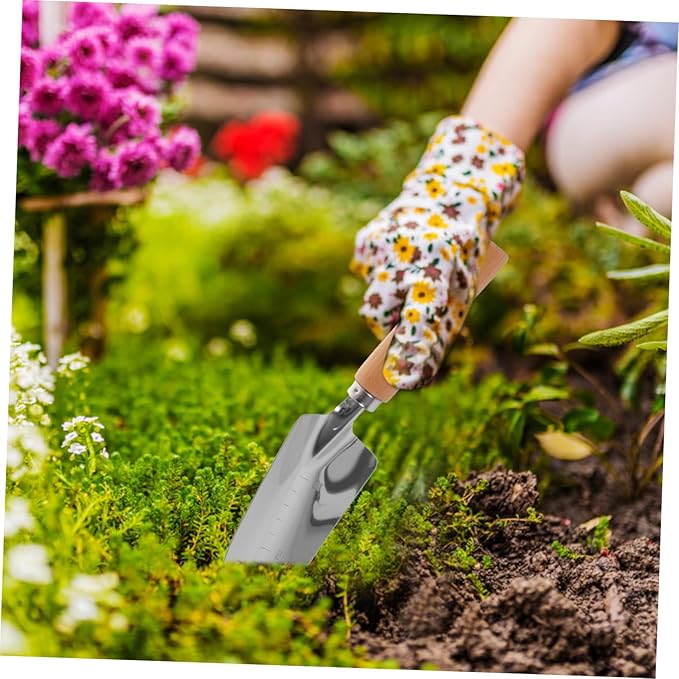4-Piece Garden Tool Set Gardening Shovel Rake Hoe Shears Stainless Steel Wooden Handles Compact for Storage