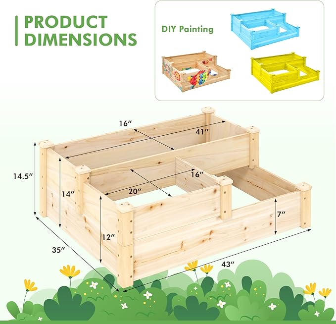 S AFSTAR 3-Tier Raised Garden Bed Outdoor Elevated Planter Box for Vegetable Fruit Herb Flower Solid Fir Wood Planter Kit with Open-Ended Base Gardening Planter for Garden Yard Lawn Backyard