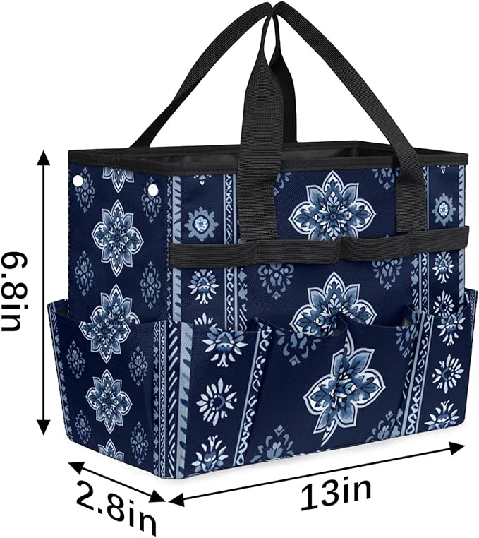 Westward Floral Gardening Tool BagHeavy Duty Garden Tote BagPortable Oxford Gardening Storage Basket Organizer Handbag with Pockets HandleHand Tools Gifts for Outdoor Garden Lawn Yard
