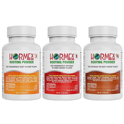 Hormex Rooting Powder Combo #3 8 16 (0.30-1.6 IBA) for Common Home Garden Plants to Difficult Hardwood - Root Powder Root Stimulator for Plants Rooting Hormone for Cuttings Cloning &amp Propagat