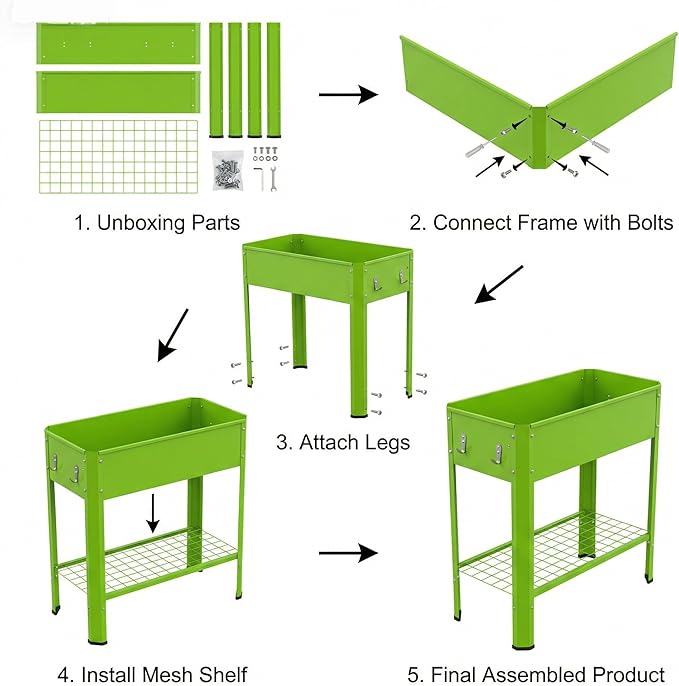 Raised Garden Bed with Legs 32×14×32 in Metal Elevated Raised Planter Box with Storage Rack &amp Drainage Holes for Backyard Patio Balcony 200 lb Capacity - Green