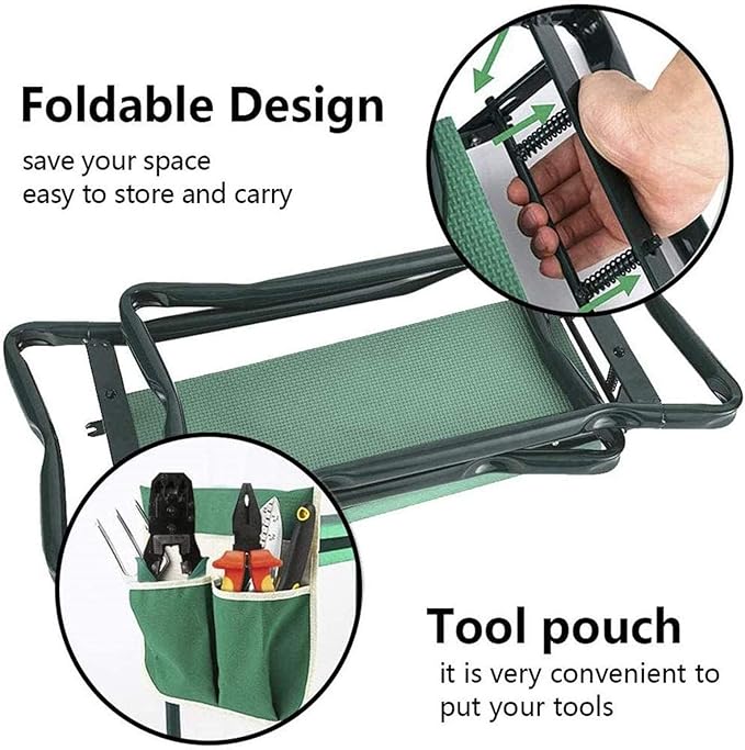 BDL Garden Kneeler and Seat Upgraded Folding Bench Stool Portable Kneeler Sturdy Gardening Tools with 2 Free Tool Pouch Detachable Belt A Pair of Garden Gloves EVA Kneeling Pad