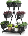 Giantex 6-Tier Rolling Raised Garden Bed Vertical Planter Stand on Wheels with 6 Garden Boxes Storage Shelf Indoor Outdoor Freestanding Raised Beds for Flower Strawberry Vegetable Herb