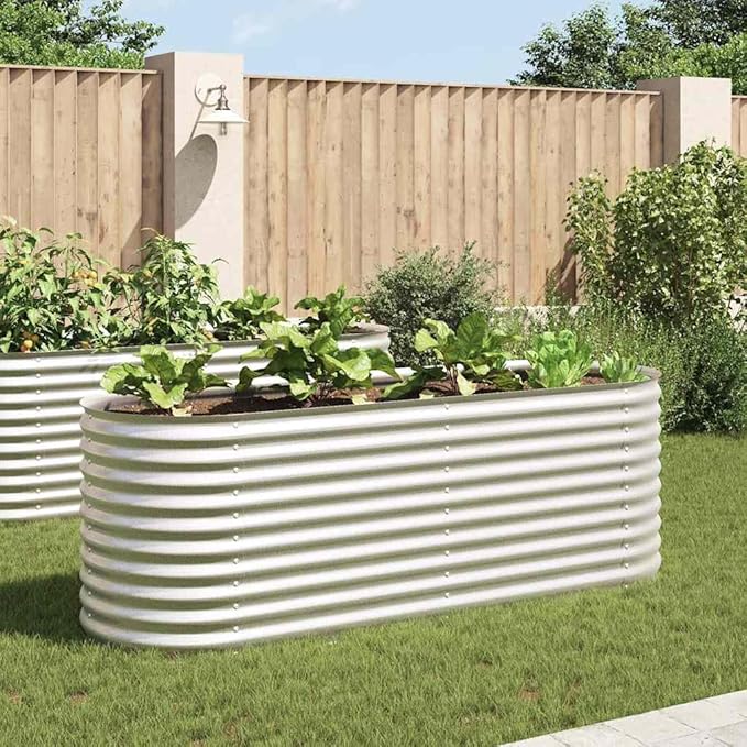 Raised Garden Bed 94.5x31.5x31.9 Galvanized Steel Silver Planter for Outdoor Vegetable Flower Garden Raised Bed Garden Box Elevated Planter Box for Patios and Backyards