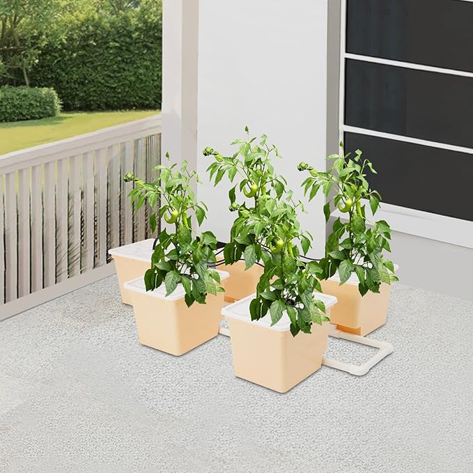 DWC Hydroponics Grow System with Top Drip Kit Plant Buckets Kit 3-Gallon Water Culture Recirculating Drip Garden System with Multi-Purpose Multi-Purpose Air Hose Air Pump and Air Stone